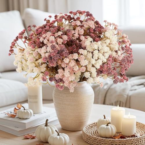 N&T NIETING Baby Breath Flowers Artificial Bulk, 10Pcs Fake Gypsophila Plants Bouquets Flowers Real Touch Faux Babies Breath Arrangement for Home Wedding Party Vase Decoration Fall Pink - color: Fall Pink, size: 10pcs