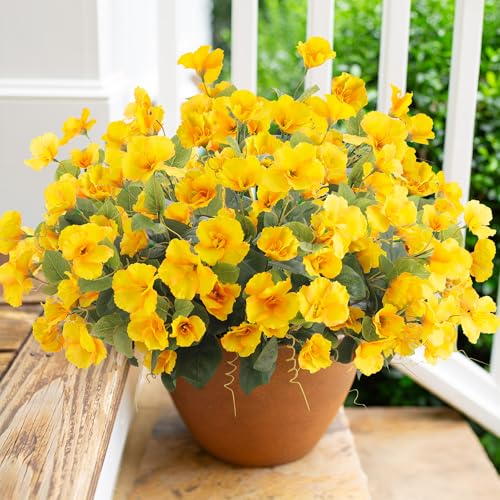 Fake Hibiscus Artificial Flowers for Outdoors Spring Summer Decoration, 6 Bundles Silk Yellow Hibiscus Flowers Bouquet UV Resistant Look Real Faux Plants for Outside Planter Front Door Porch Balcony - color: Yellow