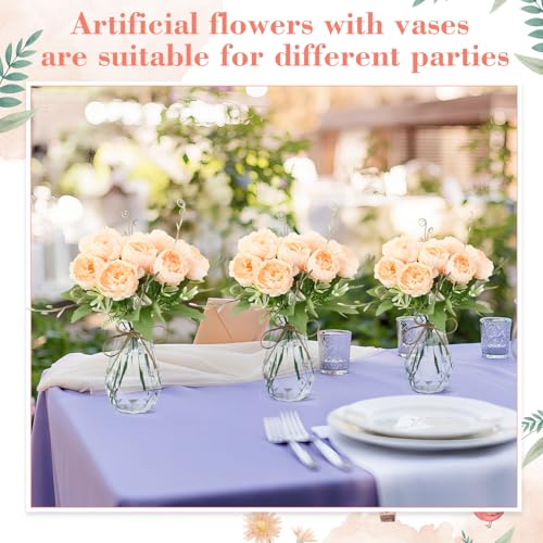 Zeyune 37 Pack Artificial Peonies Flowers with Bud Vase Bulk 24 Bundles Silk Peonies Bouquets 12 Plastic Clear Vase with 1 Rope Fake Flowers for Table Centerpiece Vases(Champagne,Perfume) - color: Champagne, style: Perfume