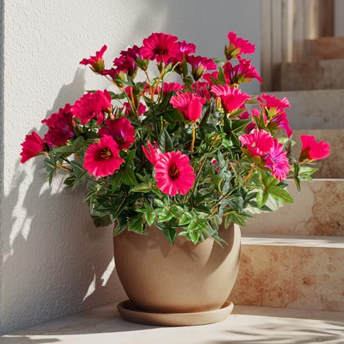 Rose Red Artificial Morning Glory Flowers for Outdoor Planters, Premium UV Resistant Silk Faux Flowers for Porch, Hanging Basket & Window Box, Summer Garden Decor, No Pot, 13.3 Inch, 4 Bundles - color: Rose Red 4pcs