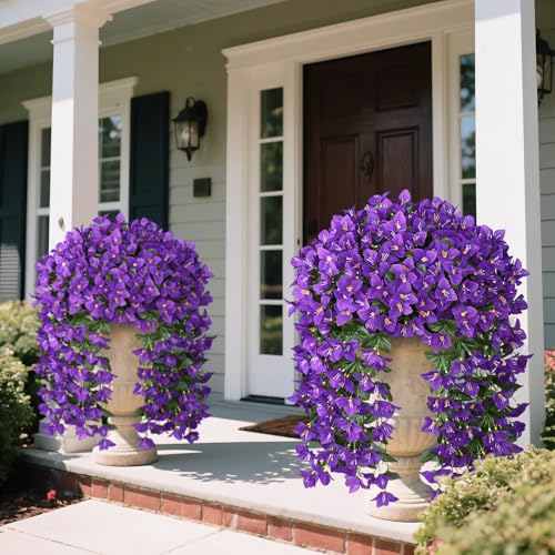 Artificial Bougainvillea Flowers Plants for Outdoors Decoration, 2 Pcs Faux Silk Flowers Long Trailing Fake Vines for Front Door Porch Planter Balcony Patio Summer Spring Home Decor, Purple - color: Purple