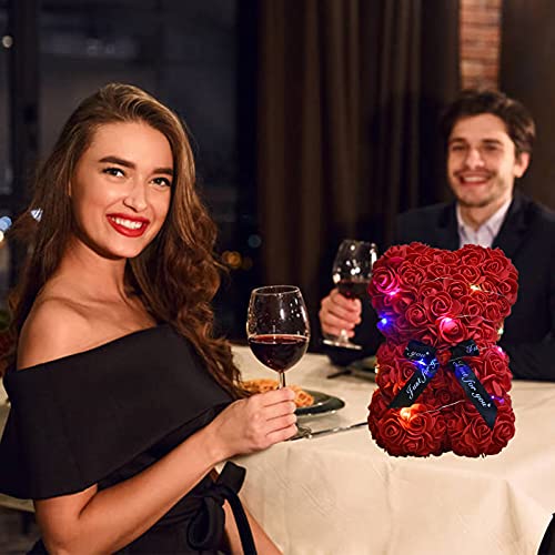 Lgv Flower Rose Bear,Romantic Gift for Valentine's Mother's Day, Christmas, Birthday,Girl Friend Her Mom Female Wife with Artificial Heart-Shaped Diamonds Red - color: Red
