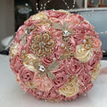 Handmade Wedding Flowers Bouquet Round Holding Bridal Bouquet Artificial Satin Roses Bunch for Bride Bridesmaid Wedding Quinceanera - color: Blush Pink, Light Salmon & Cream, size: Medium (Dia. 8.7"/22cm)
