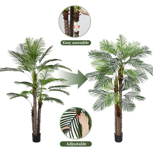 8FT Artificial Palm Tree - Tall Fake Palm Tree with 30 Lifelike Leaves & Realistic Trunk, 96" Large Faux Tropical Phoenix Palm Plant for Home Living Room Poolside Office Hotel Mall Decor - size: 8ft