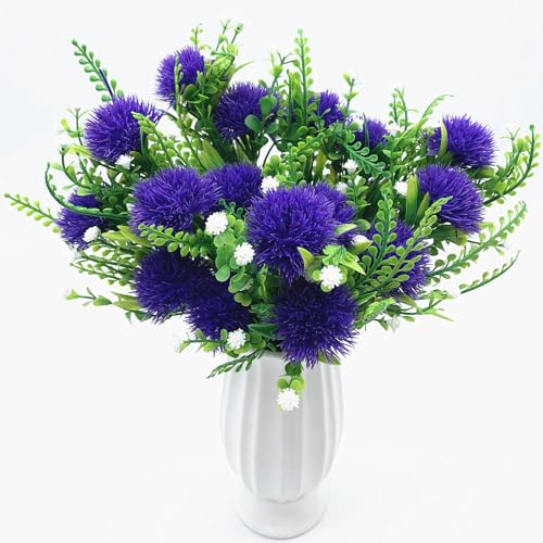 PASYOU Simulation Dandelions, 12 Inch Artificial Dandelions Fake Dandelion Flowers, Gerbera Flower Ball Faux Plants Bouquet for Table Arrangement Wedding Party Decorations Garden Balcony Purple 4 Pack - color: Dandelions - Purple 4 Pack