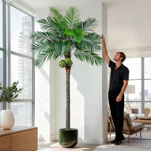 8FT Big Faux Tropical Phoenix Trees Large Artificial Palm Tree Indoor Outdoor Realistic Floor Plants Tall Fake Plant for Home Living Room Office Decor Porch Outside Patio arboles para decoracion - color: Single Pole Palm Tree, size: 8ft