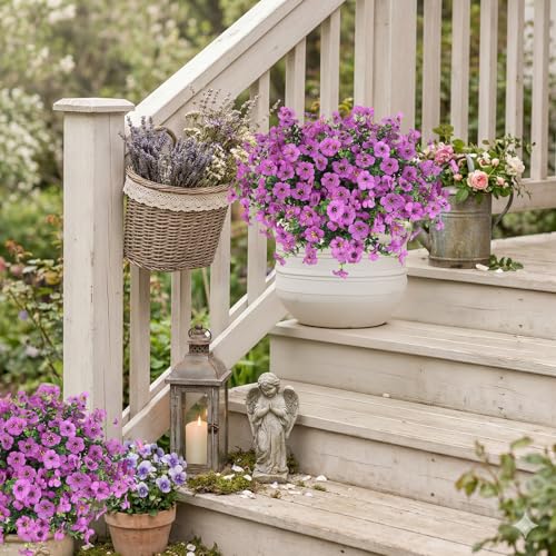 Purple Artificial Flowers for Outdoor Planter Indoor Decor Fake Silk Daisy Flowers UV Resistant Faux Plants for Spring Summer Garden Home Boxwood Porch Patio Window Box, 12 Bundles (Purple) - color: Purple