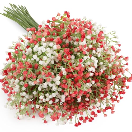 N&T NIETING Babys Breath Artificial Flowers Bulk, 15Pcs Fake Gypsophila Bouquet Flowers Real Touch Faux Babies Breath Arrangement for Wedding Floral Party Home Centerpieces Vase Decoration, Pink White - color: Pink White, size: 15pcs-Standard