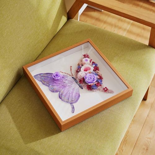ADDWel Preserved Real Rose Butterfly Shadow Box - 12x12 3D Handmade Eternal Flower Wall Art, Unique Birthday Anniversary Purple Gifts for Women, Mom, Wife, Grandma - color: Preserved Roses - Butterfly Roses