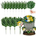 24 PCS Artificial Fern Stems - Silk Green Fern Cemetery Flower Leaf,Faux Cemetery Palm Leaves with Stems,Fake Palm Fronds Greenery Stems Fern Leaves for Cemetery Saddles Headstone DIY Floral Decor - size: 24pcs