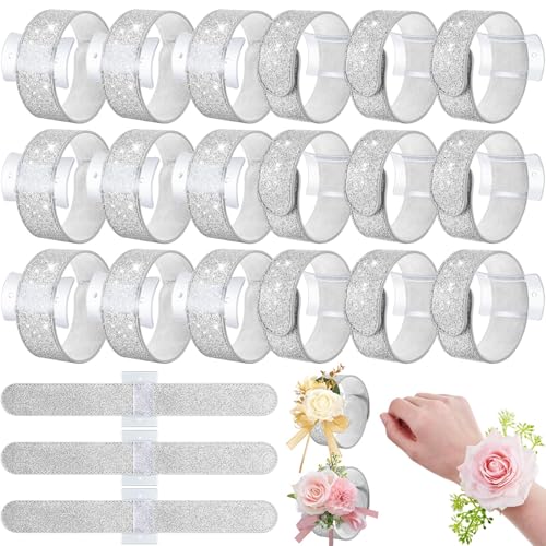 Relaxgiant 18 Pieces Corsage Wristlet Bracelets Slap Corsage Band Floral Slaplets Wedding Bracelets DIY Wrist Accessories Bridesmaid Bridal Shower Prom Party Supplies Homecoming(Sliver) - color: Sliver