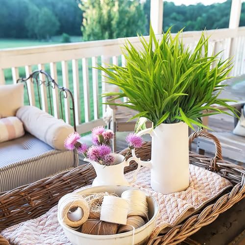 Outdoor Artificial Plants 8 Bundles Fake Plants Grass UV Resistant Fake Flowers Bush Greenery,17Inch Tall Faux Grass Shrubs for Home Porch Pathway Garden Décor Outside Indoor (Green) - color: Green