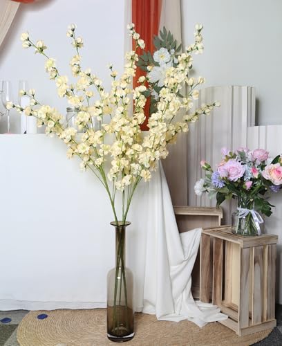 5pcs Champagne Artificial Delphinium Flowers 43.3 Inch Tall Fake Silk Flowers Larkspur Artificial Flowers for Wedding Centerpiece Home Party Garden Outdoor Decor(Champagne) - color: Champagne