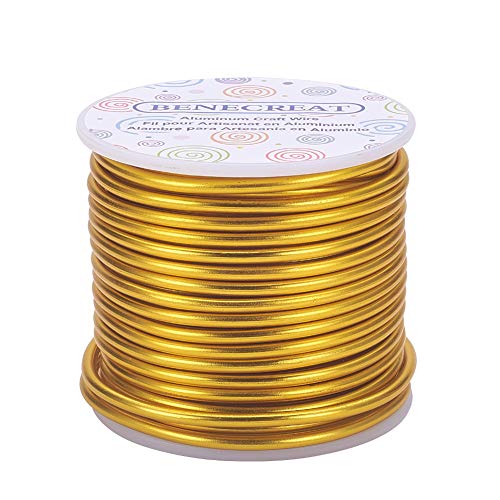 BENECREAT 9 Gauge Aluminum Wire, 55 Feet Jewelry Craft Wire, Gold | Bendable Metal Sculpting Wire, Jewelry Aluminum Craft Wire for Craft Floral Model Skeleton Making, Plant Gardening - color: Light Gold, size: 9 Gauge
