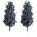 Christmas Artificial Lavender Cone Topiary Trees with Spike, 2 Pack UV Resistant & Anti Lodging Artificial Shrubs, 3FT Fake Evergreen Artificial Plant Brush for Indoor Outdoor Front Porch Garde - size: Lavender Cone Topiary Trees