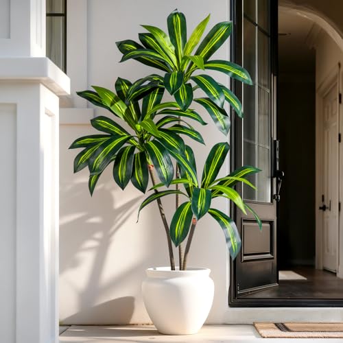 Tall Fake Tree Artificial Trees Plant with White Planter Pot Indoor Outdoor Potted Silk Plants Large Faux Trees loor Floor for Home Living Room Office Outside Patio para decoracion Housewarming Gift - size: 4ft