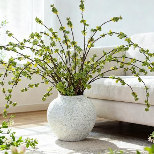 Zeyune 10 Pcs Artificial Branches with Green Buds 40" Evergreen Faux Plastic Plant Stem Picks Sprigs for Vase DIY Home Office Wedding Party Indoor and Outdoor Spring Decor, No Vase (Regular Style) - color: Green, size: Regular Style