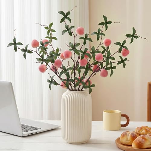 Gresorth 5 Pcs Fake Peach Branch Decoration Mini Artificial Peaches Fruit Stem Bouquet Realistic Lifelike Simulation Branches Model for Vase Window Display - color: Small Peach Branch