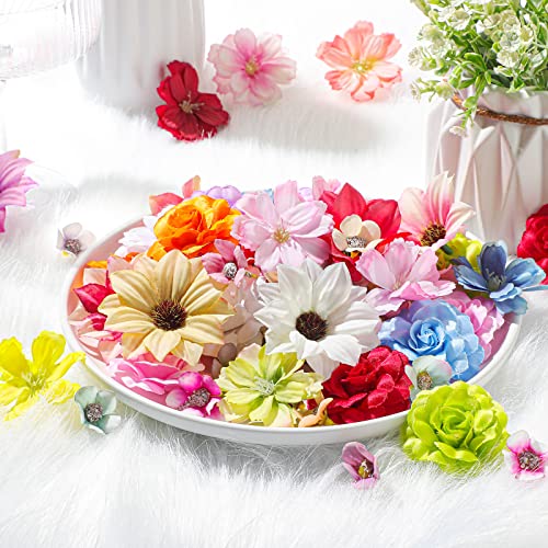 Cindeer 217 Pcs Mini Silk Flower Heads Bulk, Small Fake Flowers for Crafts Artificial 3D Loose Fabric Flower for Crafts DIY Wedding Party Hair Cap Dresses Decorations(Charming Color) - color: Charming Color