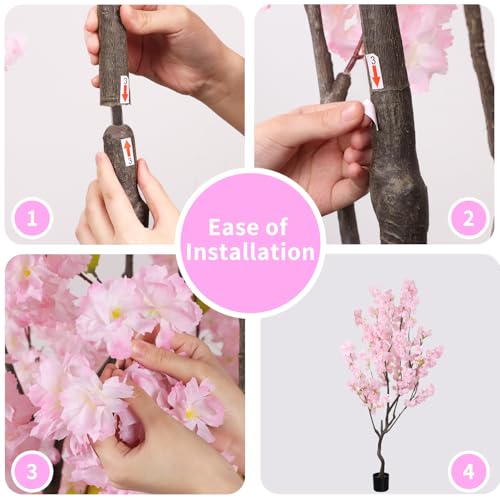 Faux Modern Pink Cherry Blossom Tree 7ft(84in)Tall Artificial Japanese Sakura Tree Decor Natural Fake Pink Floral Tree for Wedding Realistic Silk Plant in Pot for Home Living Room,Office,Outdoor Decor - color: Cherry Blossom(pink 5), size: 7ft