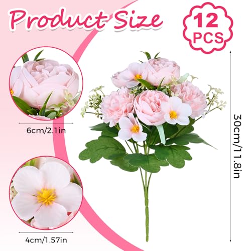 Olgaa 12 Bundles Peonies Artificial Flowers Fake Hydrangea Silk Peony Bouquet Bulk for Vase Floral Arrangements Wedding Arch Decor Centerpiece Table Decorations (Light Pink) - color: Light Pink
