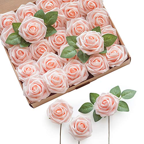 Ling's moment Artificial Flowers 50Pcs Pink Roses Decor w/Stems,3" Real Touch DIY Foam Floral for Wedding Bouquet/Centerpieces, Outdoors Party Backdrop, Room/Table, and Garden/Pot Decorations - color: Pk- Blush, size: 50Pcs