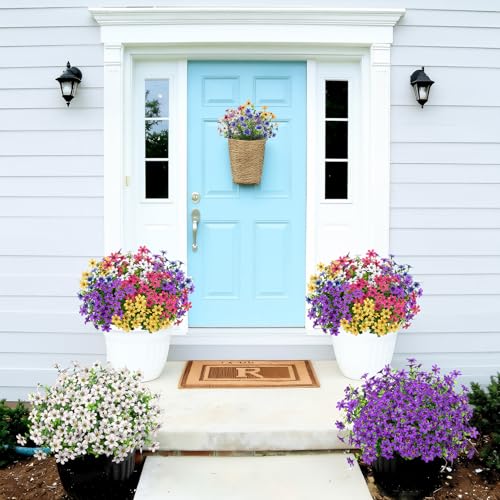 Bassion 20 Bundles Artificial Flowers for Outdoors Decorations, UV Resistant Faux Plants Fake Silk Flowers for Outside Daisy Hanging Planters Window Box Front Door Porch Patio Yard Home Decor - color: Multi Color