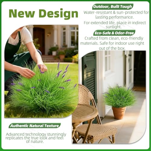 Fake Lavender Flowers with Greenery – 13'' Tall Artificial Lavender Plant, UV Resistant Faux Outdoor Decor for Garden, Patio, Lawn, Planters (2, Green) - color: Green