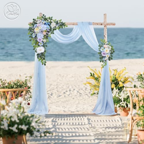 Odouzy Wedding Arch Flowers Kit,Artificial Flower Arch Decor (Set of 3),2pcs Artificial Flower Arrangement with 1pc Sheer Drape for Wedding Decor Reception Backdrop Floral Decorations (Sky Blue) - color: Sky Blue
