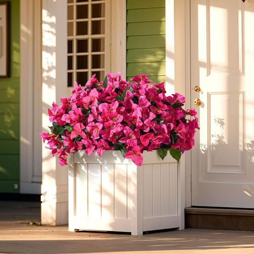 Faux Bougainvillea Artificial Flowers for Outdoors Spring Decor, UV Resistant Outdoor Fake Plants 4 Bundles Realistic Silk Bougainvillea Flowers for Outdoor Porch Patio Window Planter Garden Home - color: Purple+lightpurple