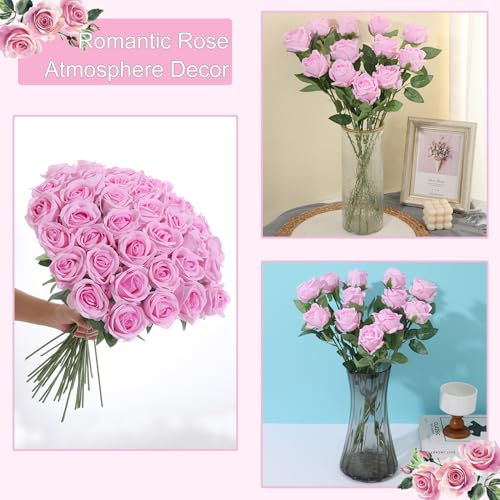 12Pcs Pink Roses Artificial Flowers Fake Roses Faux Velvet Silk Flower for Home Wedding Decoration (Pearl Rose, Gradient Pink) - color: Pearl Roses - Pink 12p
