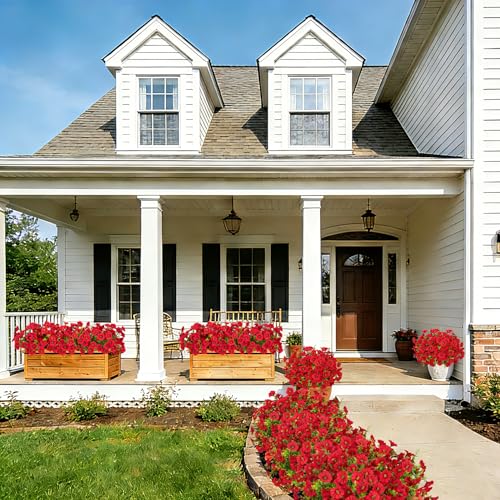 Roberly 12 Bundles Artificial Flowers for Outdoors, Fake Flowers Silk Morning Glory with Eucalyptus UV Resistant Faux Plants for Spring Summer Garden Outside Porch Patio Yard Home Decor, Red - color: Red