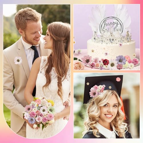 rongflower Faux Flower Heads Mini Multi Color Artificial Flower Heads Fake Peony Daisy Rose Flowers Multicolor Small Silk Daisy Flower Heads for Craft Garland Wedding Party DIY Home Decoration,2-4 cm - color: Multi Color