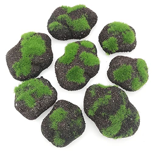 Woohome 38 PCS Artificial Moss Rocks Decorative Faux Green Moss Covered Stones, 30 PCS Green Moss Balls and 8 PCS Brown Stone Moss Decor for Floral Arrangements, Fairy Gardens and Crafting - color: 38 Pcs Brown