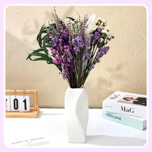 2 Pack Large Dried Flower Bouquets 15.7 inch Lavender Baby Breath Forget Me Not Boho Wedding Decor DIY Home Decorations Preserved Floral Arrangement Gifts Purple, White - color: Purple, White