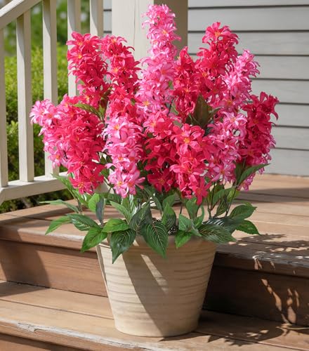 Artificial Flowers 3 Pcs Hyacinth Fake Flowers 19.69” Silk Flowers for Outside, Delphinium Outdoor Faux Flowers Fake Plants for Porch Patio Balcony Yard Indoor Home Decor - color: 2pcs Magenta & 1pcs Light Magenta