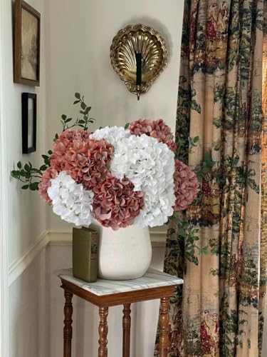 ZYTUYO 5 Pcs Orange Coffee Silk Hydrangeas Artificial Flower Boho Dried Touch 20'' Faux Hydrangeas for Indoor Home Decor Kitchen Living Room Outdoor Porch Wedding Flower Arrangement - color: Orange Coffee
