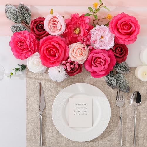 Floweroyal Artificial Flowers Fake Rose Flowers Dahlia with Stems for DIY Wedding Bridal Bouquets, Baby Shower, Floral Arrangement, Table Centerpieces, Home Decorations - color: B Hot Pink