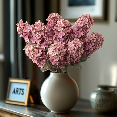 Ttranewsoo Burgundy Hydrangea Artificial Flowers,Fall Hydrangeas Artificial Flowers, Fake Fall Dried Hydrangea Decoration,Faux Silk Flower with Stems Winter Decor(Red Rose 24" 8pcs) Without Vase - color: Rose Red