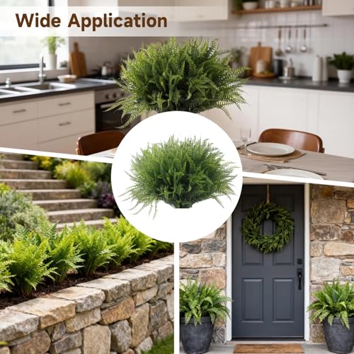 ZALIR 40 Bundles Artificial Boston Fern Plants, 15 in Realistic Sun Protection Faux Greenery, Faux Plastic Shrubs, No Fade Fake Fern Stems for Patio, Garden, Yard, Deck & Home Decoration