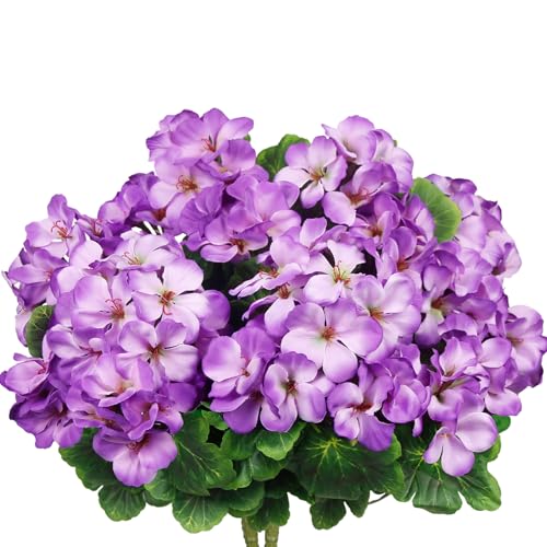 2 Pcs Artificial Geraniums for Outdoors Silk Cemetery Flowers Purple Faux Flowers Geraniums for Planter Outdoor Garden Patio Grave Cemetary Vase Centerpiece Indoor Porch Decor - color: Purple 2