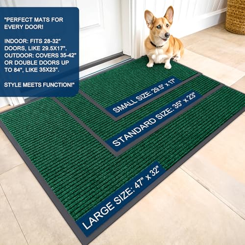OLANLY Front Door Mat Indoor Outdoor Entrance, Waterproof Heavy Duty Doormat, Fade Resistant, Low Profile, Easy Clean Patio Porch Welcome Floor Mats for Entry, 29.5x17, Green - color: Green, size: 29.5" X 17"