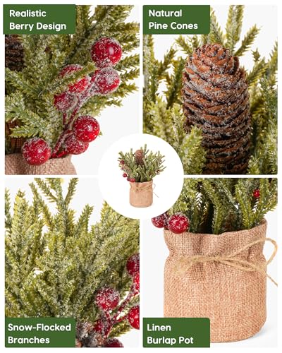 Velener Artificial Christmas Flowers for Outdoor-3 Pcs Faux Pine Branches with Red Berries & Pinecones, Fake Christmas Greenery Stems with Burlap Bag Vase, Winter Norfolk Pine Branches for Indoor - color: Green