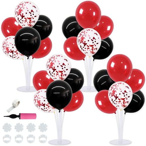 TONIFUL 4 Set Red and Black Balloon Centerpieces for Table,Balloon Stand Kit for Black Red Party Decor 2026 Graduation Wedding Chinese New Year Eve Birthday Party Decorations,Retirement - color: Black Red Confetti