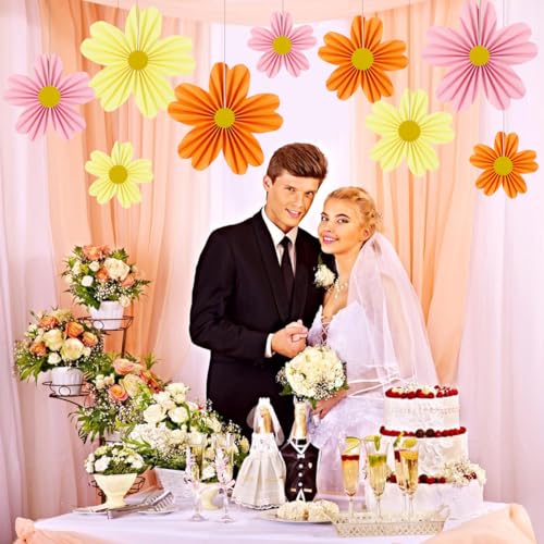 YUNXUAN Pink and Orange Party Decorations Paper Fan Paper Flowers Decorations for Wall Floral Backdrop Classroom Baby Shower Birthday Flower Wall Decor Pack of 9 Pink Orange - color: Pink and orange