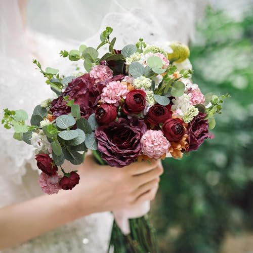 Zerzsy Artificial Flowers Bouquets, Mixed Purple Artificial Peonies, 4PCS Fake Flowers Bride Holding Flower Faux Floral for Wedding Bridal Bouquet Home Table Centerpiece Floral Decoration - color: Purple-4, size: 1 Bouquet