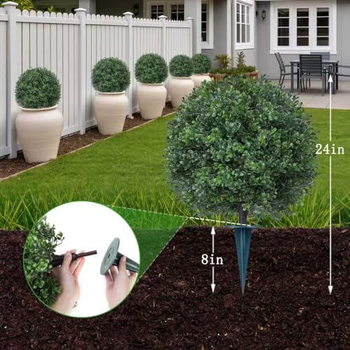 Yangrass 2 Pcs Artificial Boxwood Topiary Ball Trees, All-Season Outdoor Shrubs with Spikes, Decorative Evergreen Topiary Bushes for Front Porch, Garden - color: Boxwood