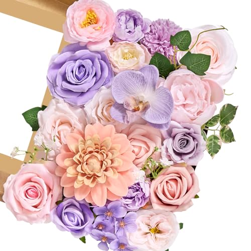 Serwalin Artificial Pink & Purple Flowers, Silk Fake Flowers for DIY Wedding Bouquets Cake Flower, Table Centerpieces Baby Shower Birthday Party Home Decorations - color: Pink & Purple, size: Grand