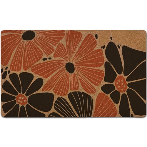 Cute Boho Door Mat, Floral Doormat Abstract Flower Welcome Front Door Mat Outside Indoor Outdoor Entrance, Floral Artificial Coir Doormat Rugs for Patio Kitchen Decor, 17x30 Inch - color: Multi Color