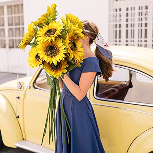 Large Sunflowers Artificial Flowers 8" Full Bloom Long Stem Artificial Sunflower 33" Tall Sun Flowers Giant Silk Sunflowers with Stem Fake Sunflower Floral Arrangement for Home Wedding Decoration - color: 8"-3pcs